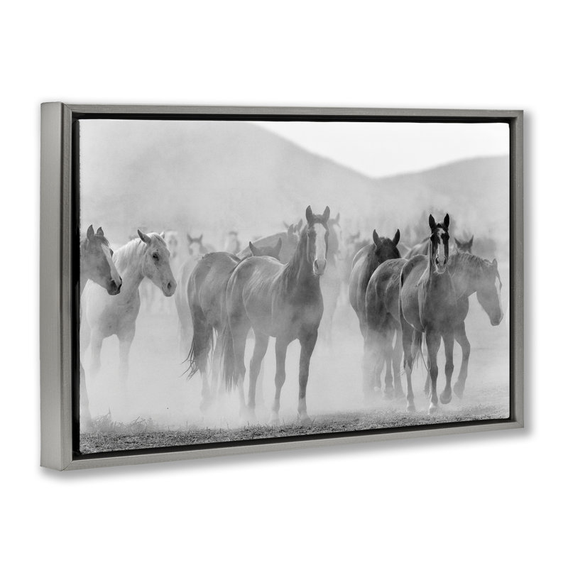 «Running Horse Herd», toile flottante encadrée brune par Kim Allen, Cadre flottant gris lustré, H 17 po x l 25 po