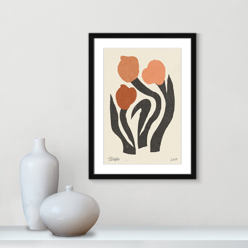 Imprimé de fleurs modernes par NKTN, 17'' W x 23'' H, Matted Print, Satin Black