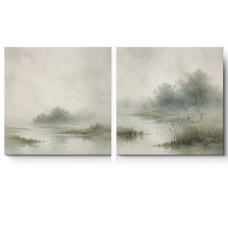 «Foggy Marsh Lake Landscape», ensemble de 2 reproductions d'art sur toile encadrées, H 24 po x l 24 po x P 1,5 po