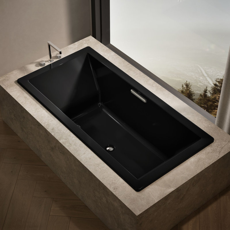 Underscore® 72" x 36" Drop In Soaking Acrylic Bathtub with Heater, Black Black