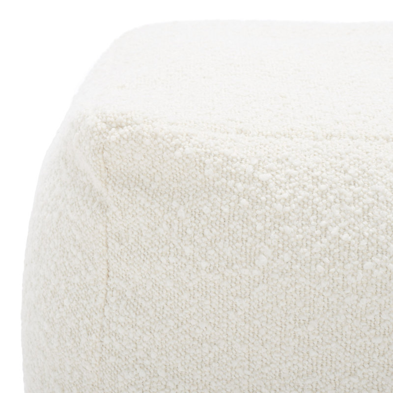 Ivory Boucle Upholstered Modern Square Pouf
