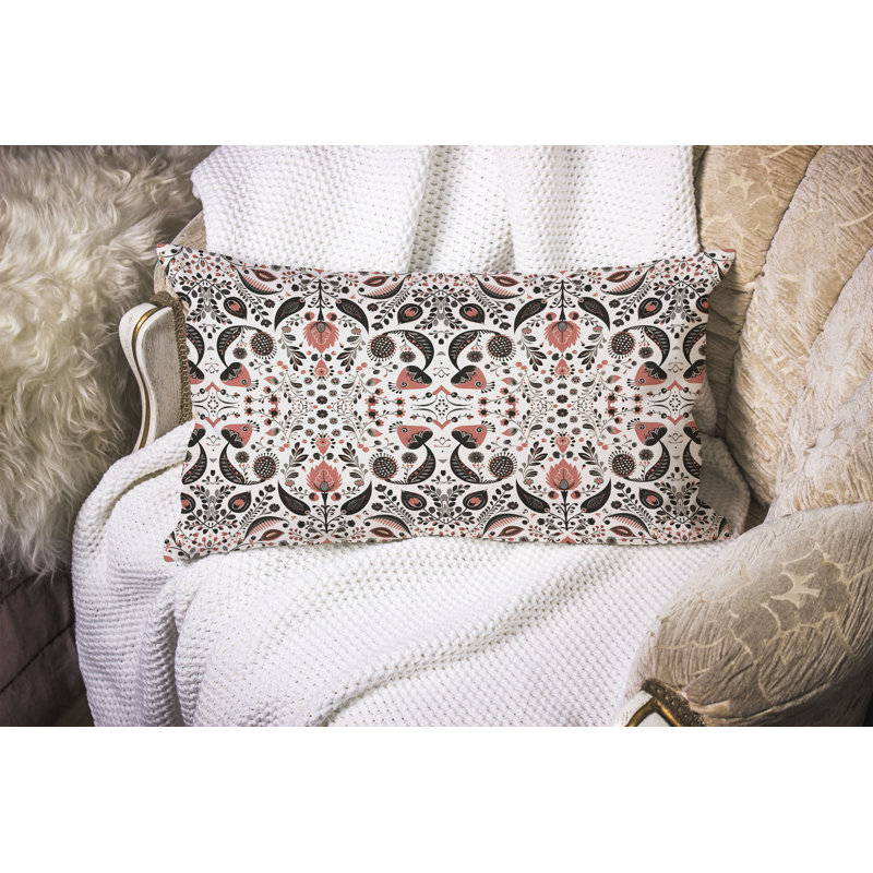 Flowering Meadows  Rectangular Throw Pillow, Black/Pink