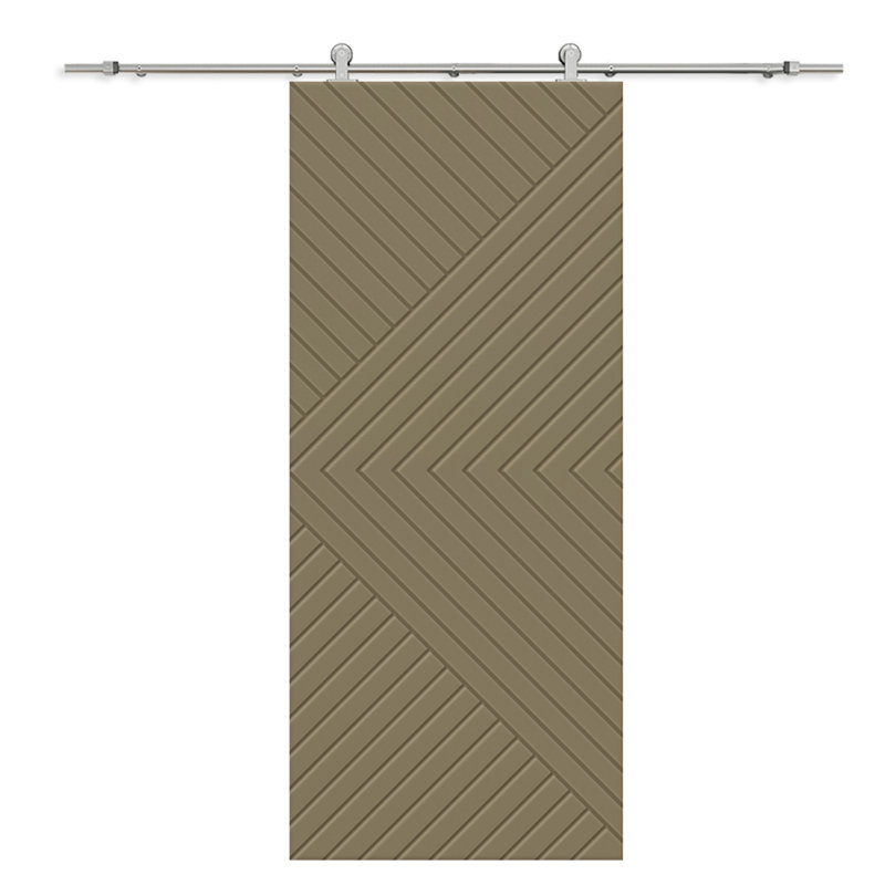 Chevron Pattern Light Brown MDF Barn Door Kit with Stainless Steel Hardware