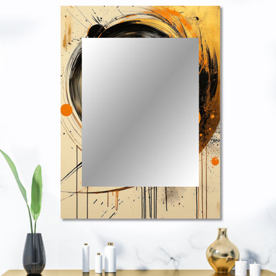 Orange noir, «The Art of Cicles Chaos» - miroir de formes abstraites, miroir mural unique orange, impression sur métal