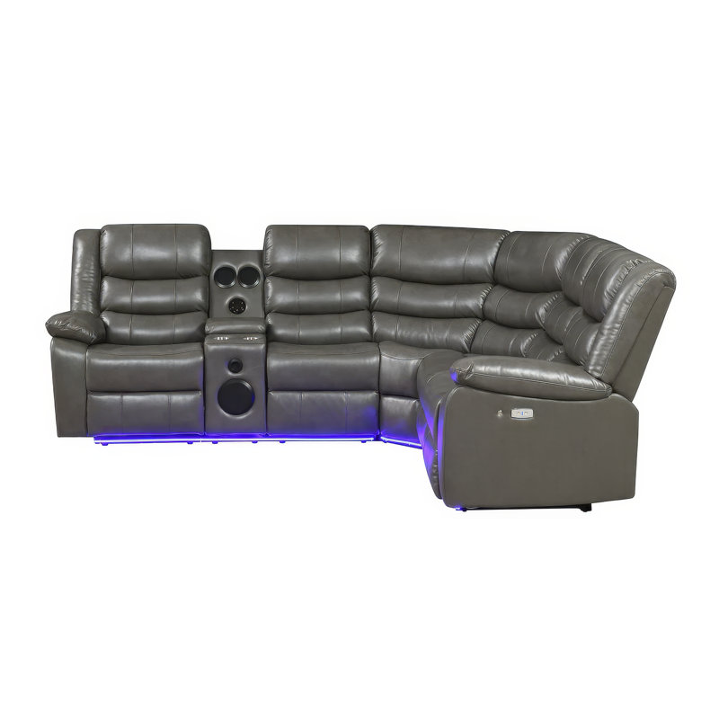 Canapé modulaire inclinable Sonico, Cuir gris