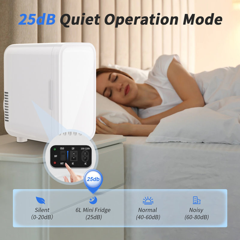 YASHE Mini Fridge, 6 Liter/8 Can 110V AC/DC Portable Thermoelectric Cooler Refrigerators for Bedroom, Skincare, Beverage, Office, Dorm Room and Car, White