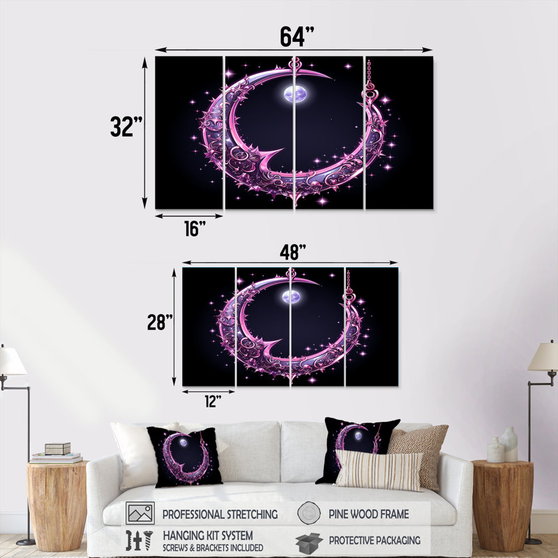 Lune mauve parsemée - Planètes, ensemble de 4 décorations murales, H 28 po x l 48 po