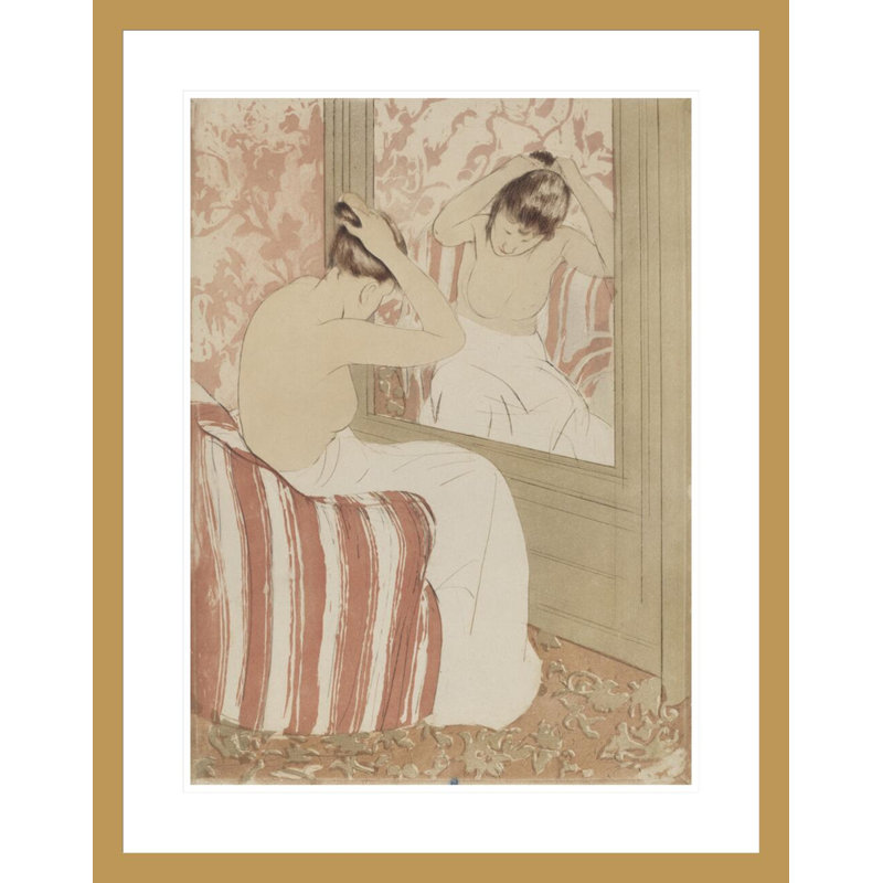«The Coiffure» par Mary Cassatt - estampe numérique encadrée, H 29,5 po x l 23,27 po