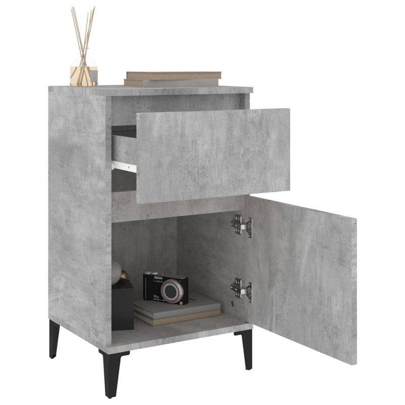 Alianne 40cm W Manufactured Wood Bedside Table, Concrete Grey