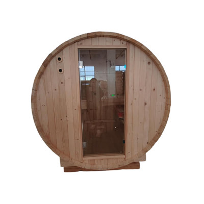 Outdoor Barrel Steam Sauna, Canadian Red Cedar Sauna Room for 2 Person with 4.5KW ETL Certified TOULE Heater, Rocks, 8mm Tempered Glass, Waterproof System