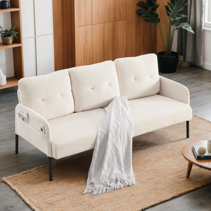 Plush Oversized Modern Corduroy Upholstered Double-Seater Loveseat, Cozy High-Density Cushioned Couch With Sleek Sturdy Metal Support Legs