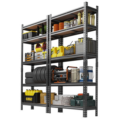 Étagère de rangement réglable à 5 niveaux en métal, support sans boulons pour la cuisine du garage, 72 po x 35,5 po x 12 po, 2 pièces