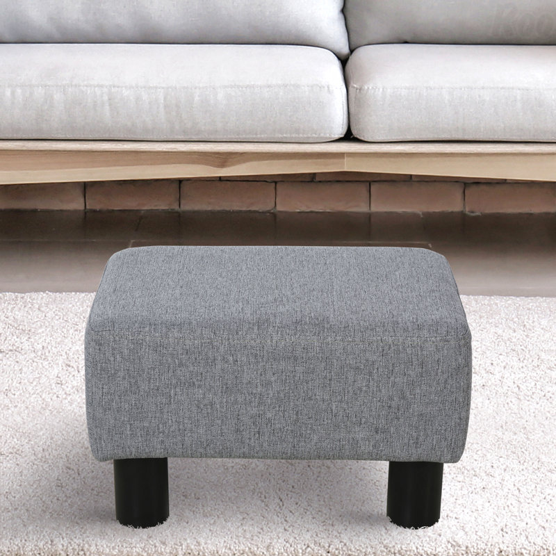 Small Linen Fabric Upholstered Ottoman Foot Rest - Cube Shape With Plastic Legs
