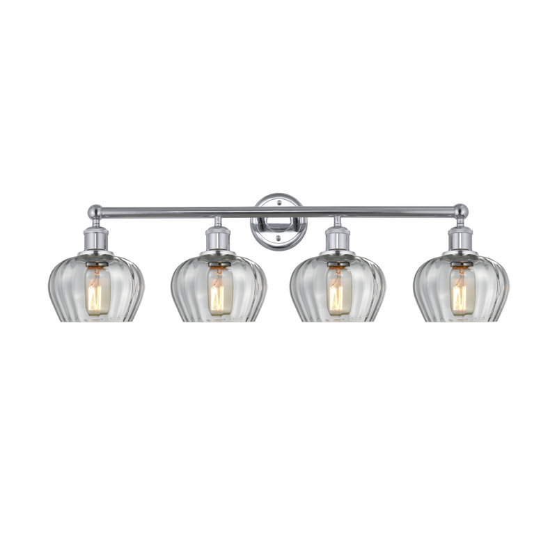 Éclairage pour meuble-lavabo de salle de bain 4 lumières 33,5 pouces Noille, Transparent, Chrome poli