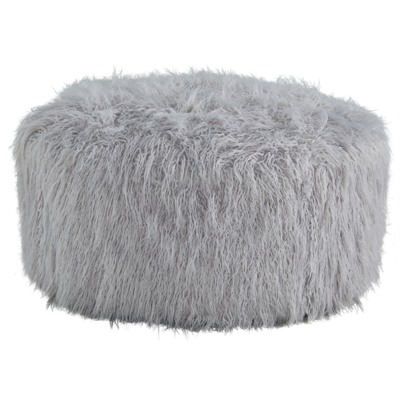 Repose-pieds standard rond 39 po Annalynn, Imitation fourrure gris clair
