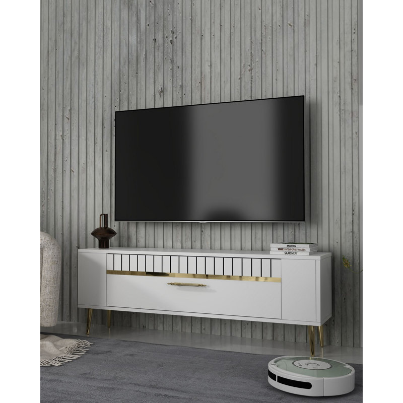 Olivia Unfinished TV Stand, 120cm, White/Gold