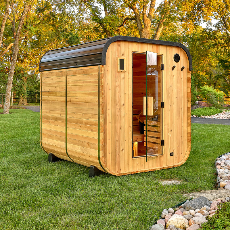 Backyard Discovery Lennon 4-6 Person Traditional Cedar Outdoor Cube Sauna with 9kW Electric Heater, Wi-Fi Control, LED Lights