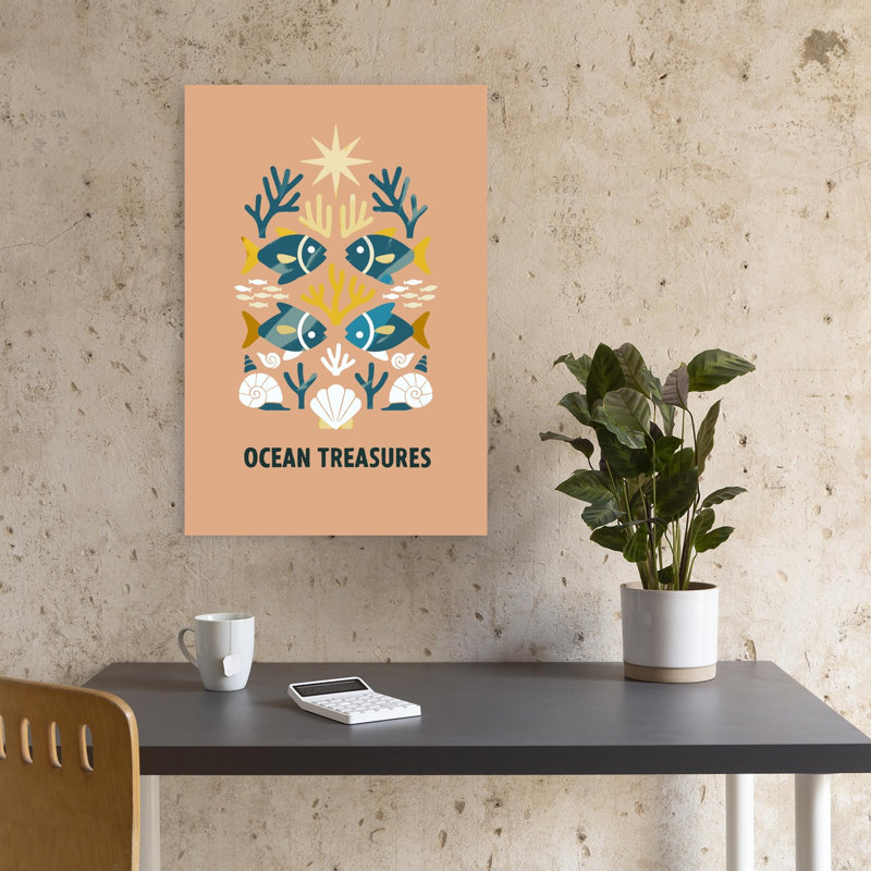 Ocean Treasures Abstract Contemporary Starfish Fish Coastal Wall Art Print 1 Piece Wrapped Canvas Wall Art
