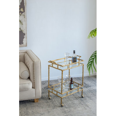 23.5X13.5X30" Twig Bar Cart, Antique Brass