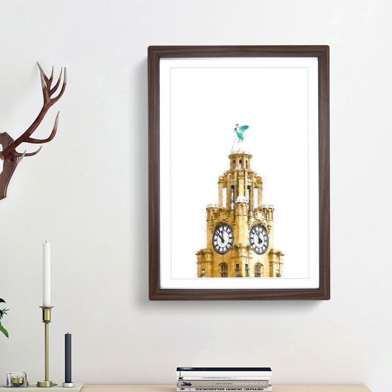 The Liver Building Liverpool - Picture Frame Painting Print, 63cm H x 45cm W x 2cm D, Walnut Framed