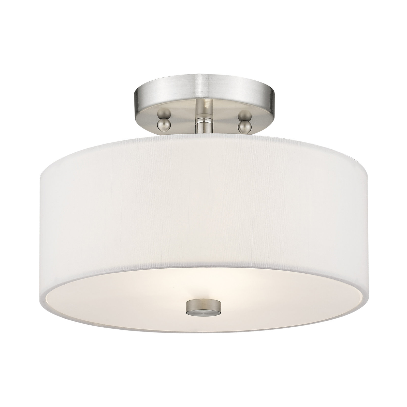 Flaire 2 Light Fabric Semi Flush Mount, Brushed Nickel, 7.75" H x 13" W x 13" D