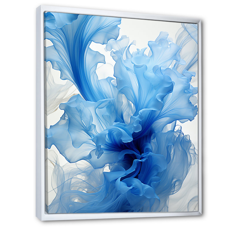 Encre liquide abstraite, encre liquide bleue, H 40 po x l 30 po x P 1,5 po, Cadre flottant blanc