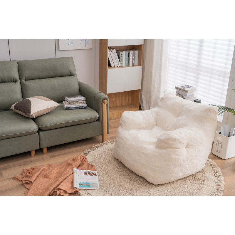 Fauteuil à billes en peluche de taille moyenne pour adulte avec rembourrage en mousse, Ours en peluche ivoire