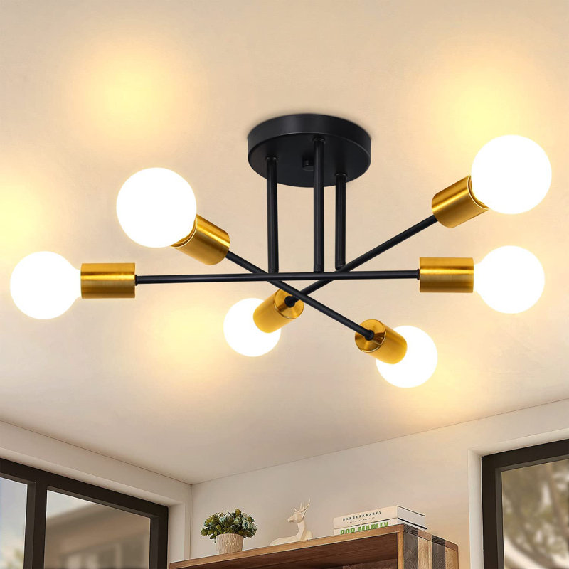 6‑Light Gold Metal Flush Mount Retro Ceiling Light