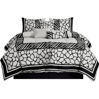 7-Piece Zebra Giraffe Animal Printed Bedding Comforter Set -  Chezmoi Collection, Basa-Com-Black-Full