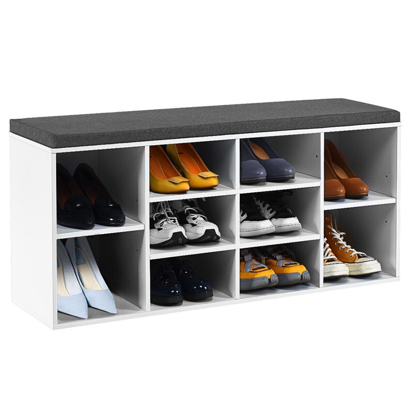 10 Pair Shoe Storage Bench, White