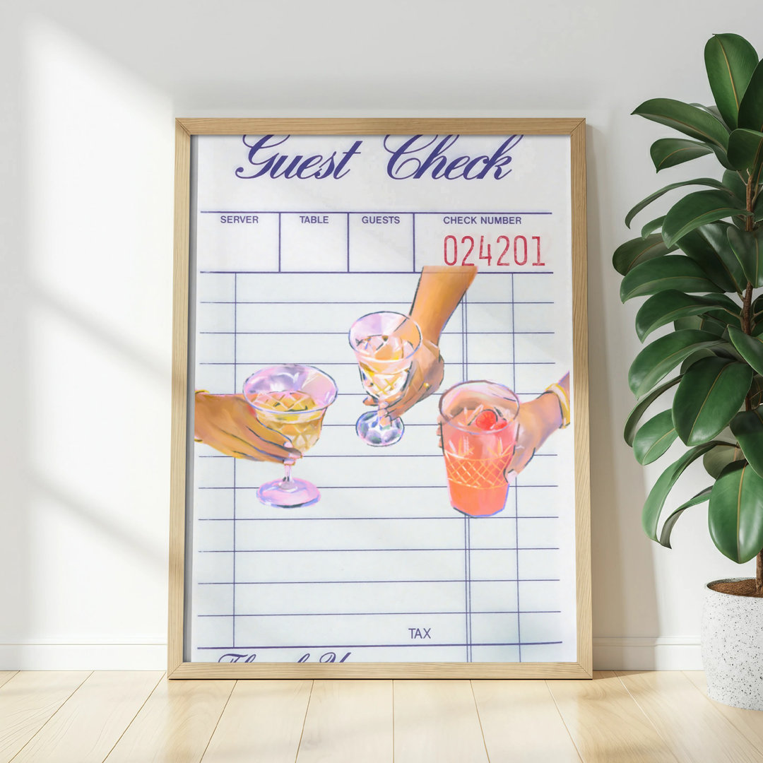 Guest Check Wall Art, Cocktail Art Print, Drink Illustration, Bar Decor, Unframed Matte Vertical Poster, Several Sizes Available