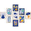 Motif de fleurs botaniques abstraites bleues Mid-Century bleu bohème 9 pièces-92573871-92573869