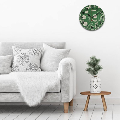 Green Floral Butterfly Round Decor Wall Clock 12in x 12in Entryway Hallway