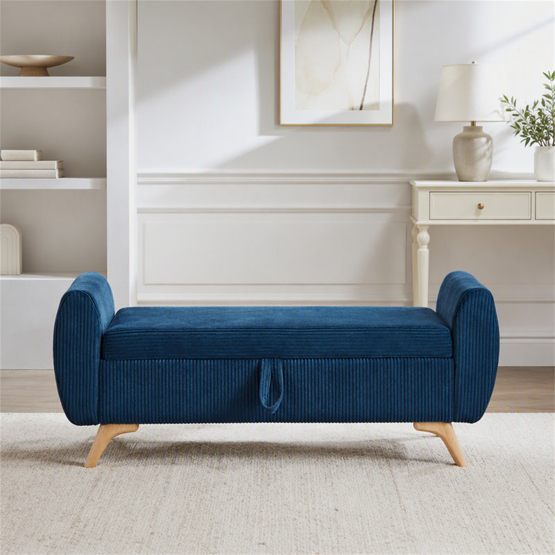 Banc rembourré en velours côtelé de 57 po de conception moderne avec banc de rangement en bois pour les chambres à coucher, couloir
