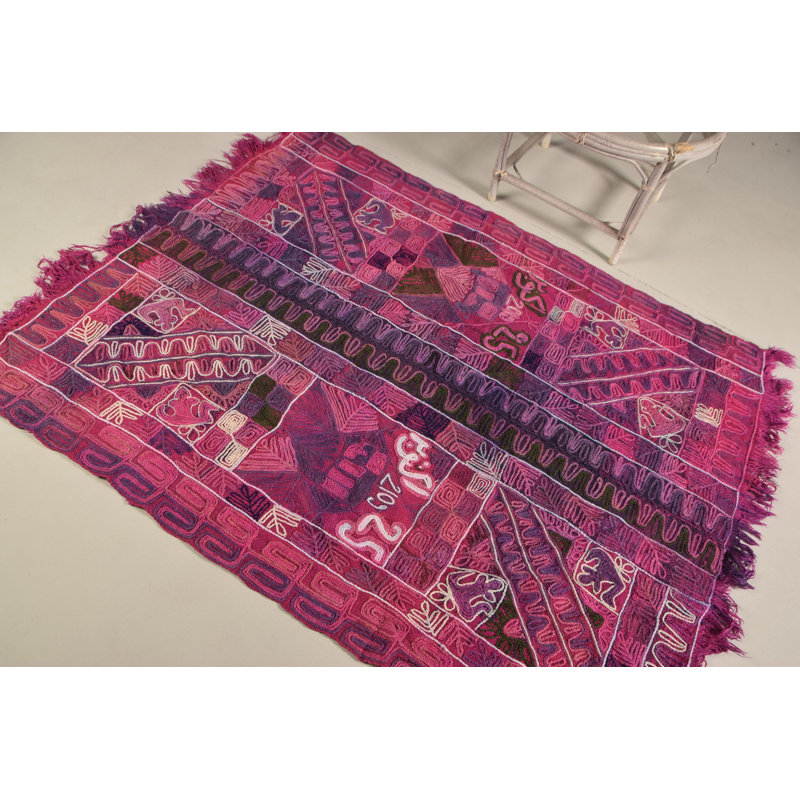 Kilim turc rétro en rose vif pour décoration intérieure bohémienne