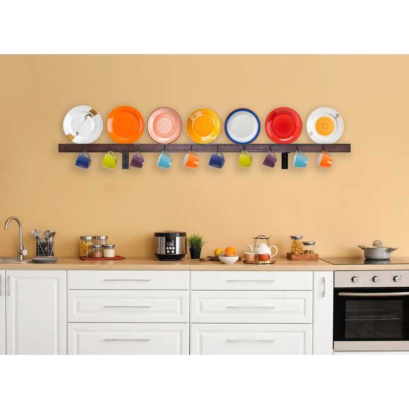 Rayne Plate Display Shelves With Hooks, 66/3/2, Black Cherry