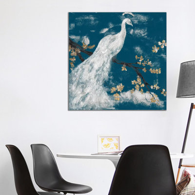 Peacock On Indigo I by Jennifer Goldberger - Wrapped Canvas Print