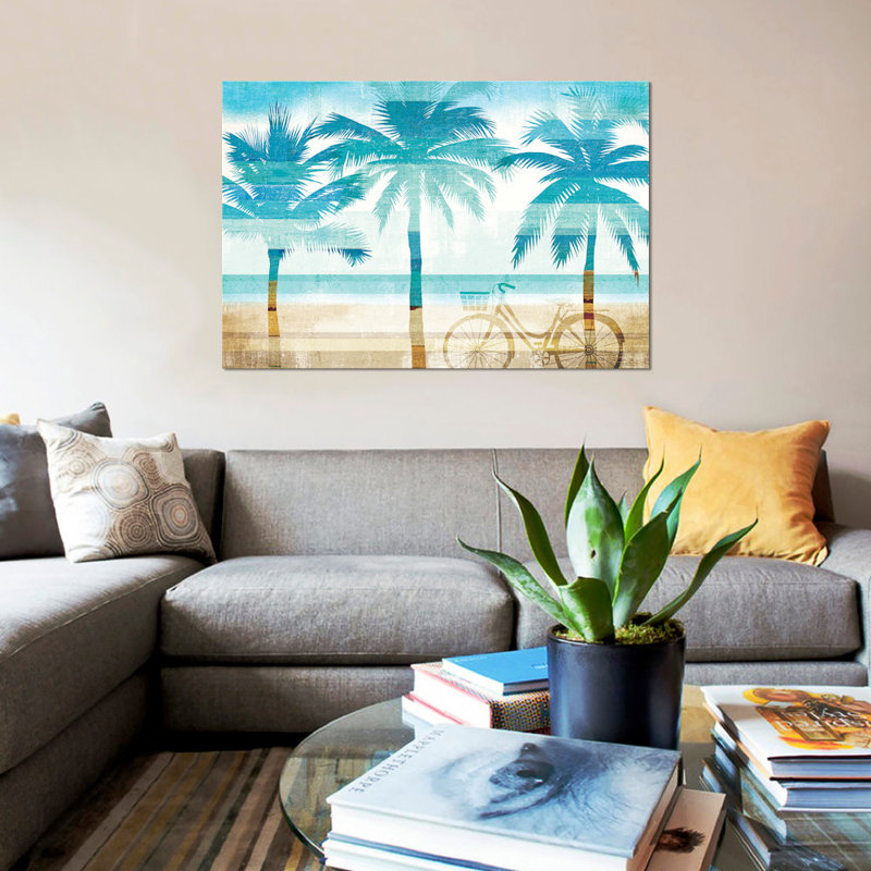 «Beachscape Palms I» par Micheal Mullan, reproduction sur toile tendue, H 8 po x l 12 po x P 0,75 po, Pas de tapis