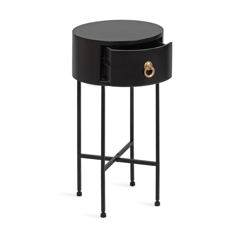Table de bout avec rangement Leighty, H 24 po x l 14 po x P 14 po, Noir, Noir