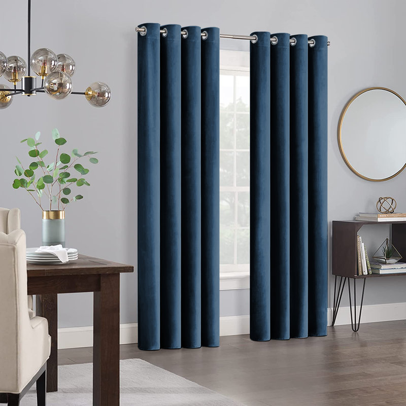 Panola Crushed Velvet Eyelet Sheer Curtains, Blue/Navy, 228 W x 228 D cm