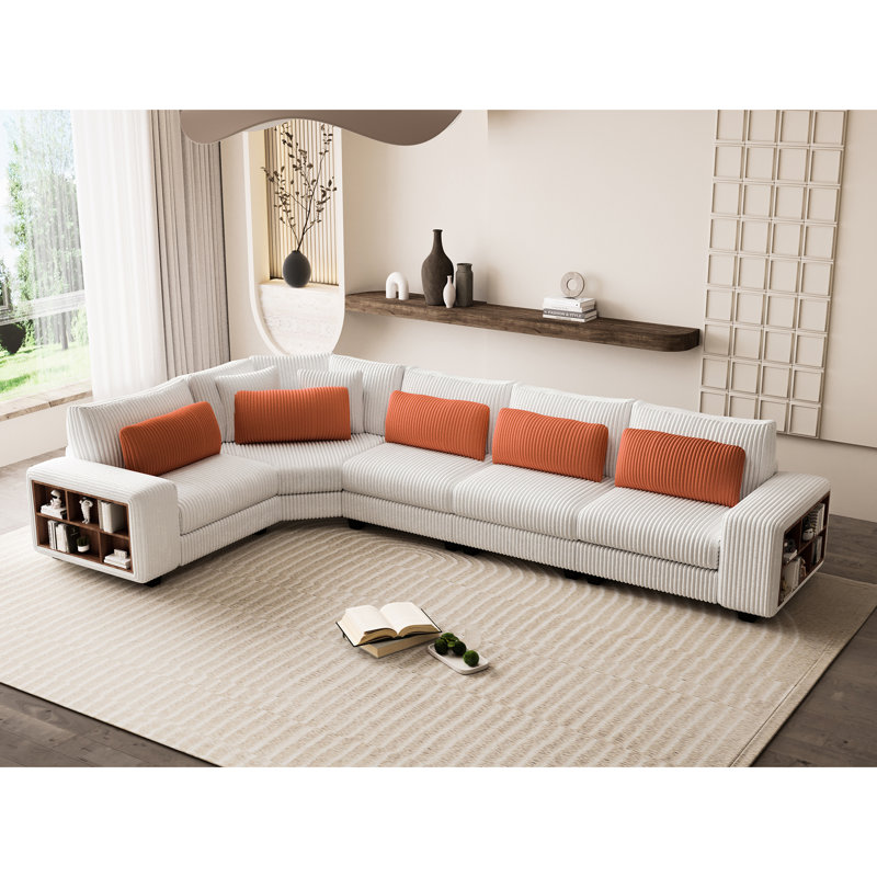 Accoudoir en forme de L beige et confortable, 5 avec accoudoirs, base