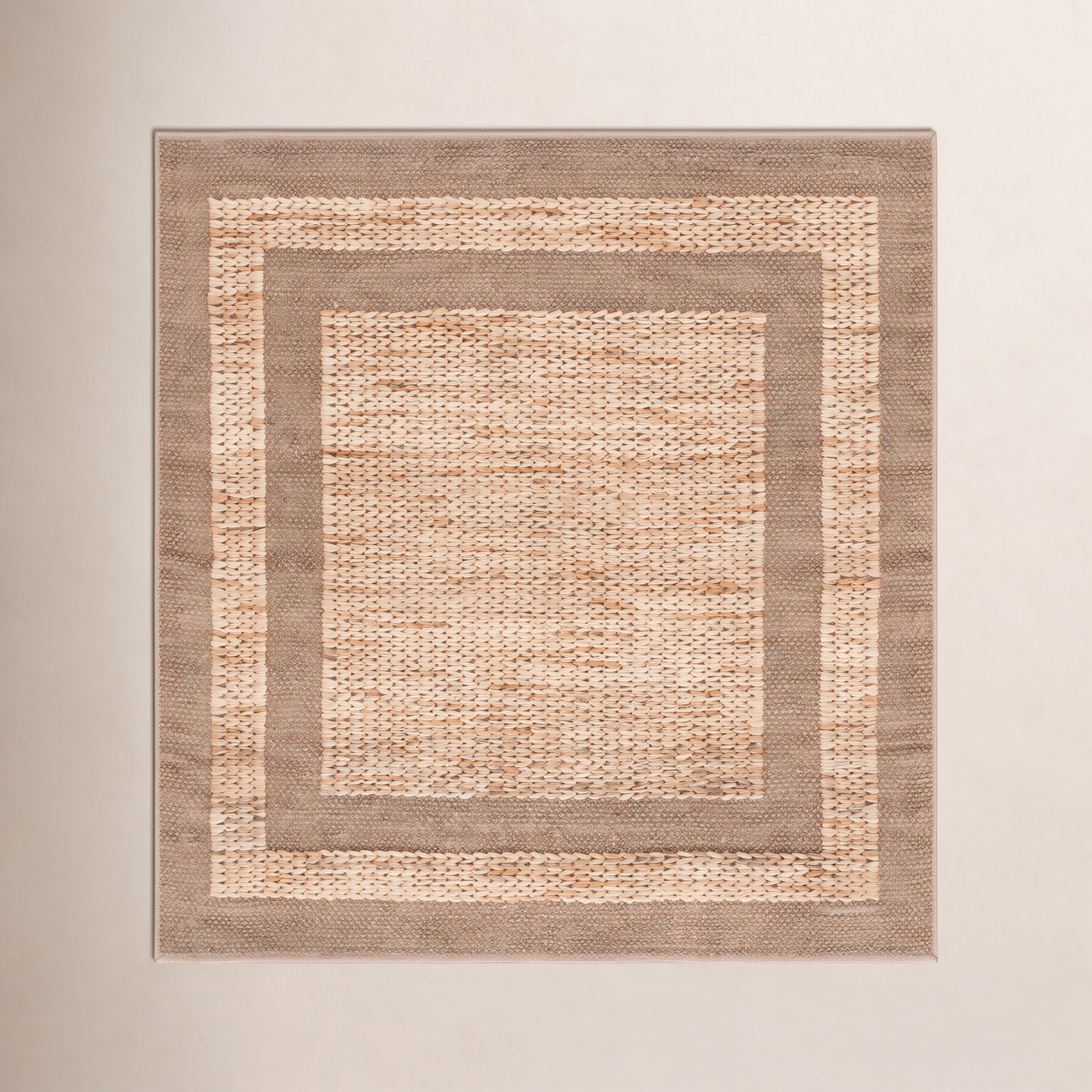 Brown Hand-Woven Jute Rug, Square 6'