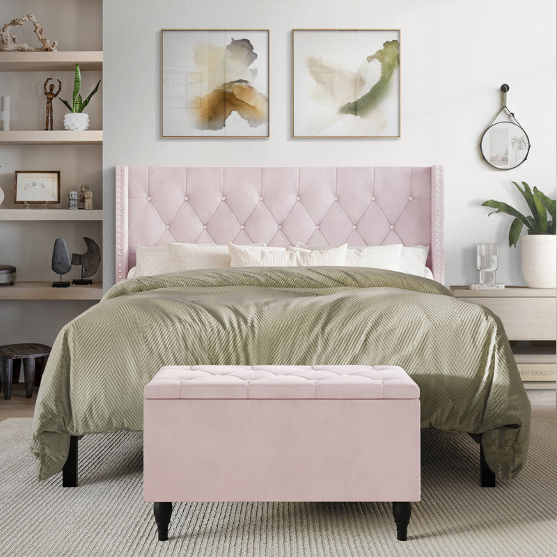 Falaq Solid Wood Piece Bedroom Set, Full/Double, Light Pink