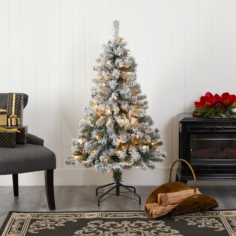 Sapin de Noël floqué avec lumières DEL, H 4 pi