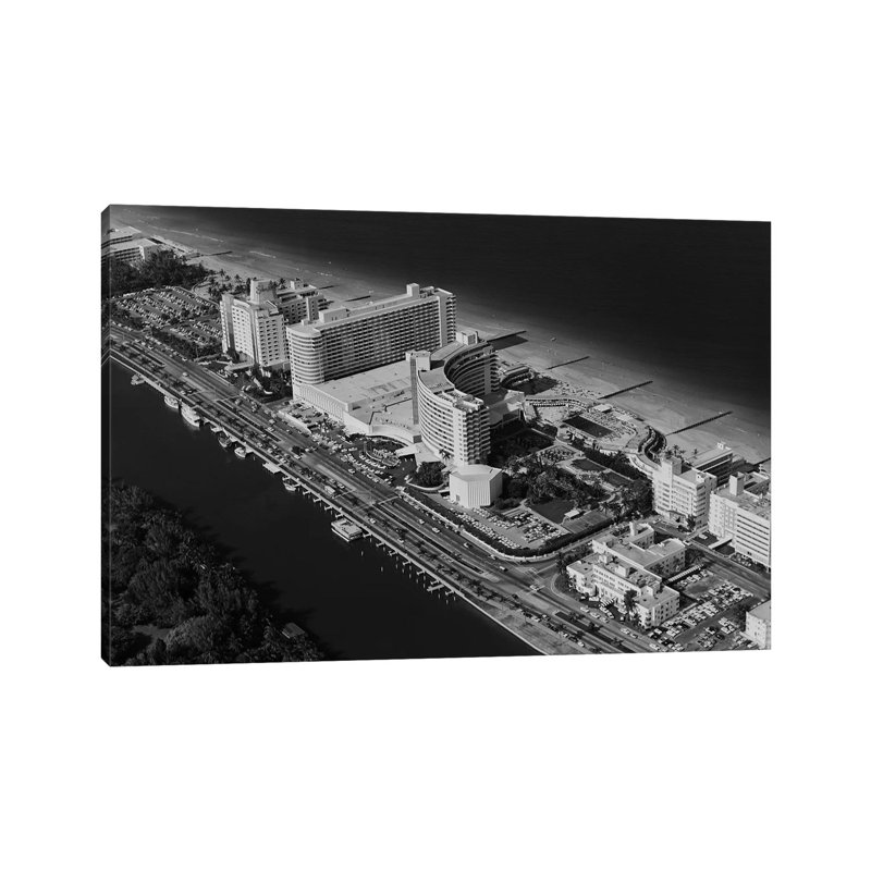 1950s-1960s Aerial View Fontainebleau Hotel Miami Beach Florida USA - Wrapped Canvas Print, 20.32 cm H x 30.48 cm W