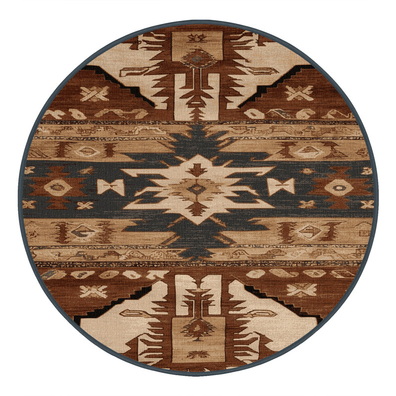 Machine Washable Turkish Brown Area Rug, Round 4'