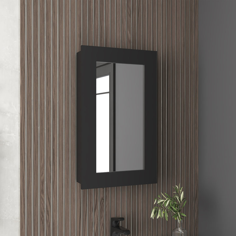 Black Narrow Cabinet For Kitchen Use - 25.7" H X 15.7" W With Three Shelves And A Mirrored Door Elegance Bathroom & Mirror Medicine Space Design Interior Sleek In