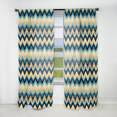 Rideau obscurcissant géométrique à chevrons bleu et beige Coastal - 1 panneaux