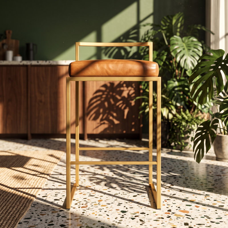 Tabouret de comptoir empilable en similicuir doré l 17,5 po x P 16 po x H 31 po Fuji (ensemble de 3)