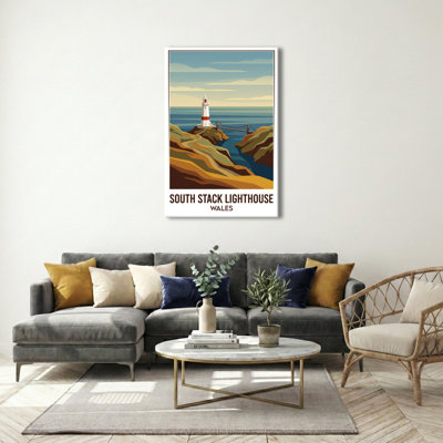 South Stack Lighthouse, Wales - Vintage Coastal Travel Poster Of Anglesey Cliffs. Giclee Print On Wrapped Canvas. Wall Art, Home Decor - Coastal & Maritime, Wales - Wrapped Canvas Print